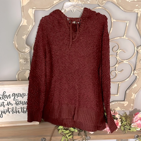 Chunky Oversized Popcorn Sweater Wine Hoodie - Picture 9 of 13